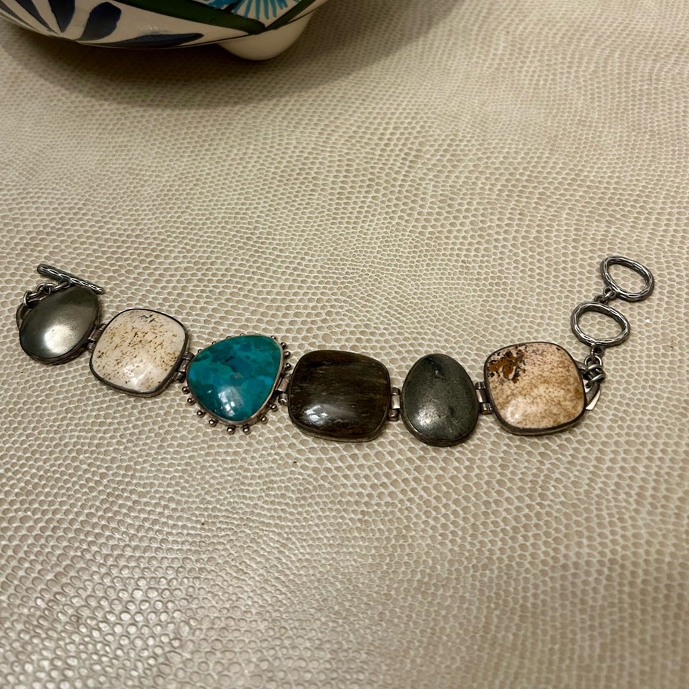 Silpada Turquoise, Cream & Brown Stone Link Bracelet